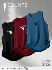Men's Bull Triangle Logo Tank Top 3 Pack, Moisture Wicking Sleeveless Fitness T-Shirt, Muscle Training Shirt, Casual Wear (multiple Colors)
