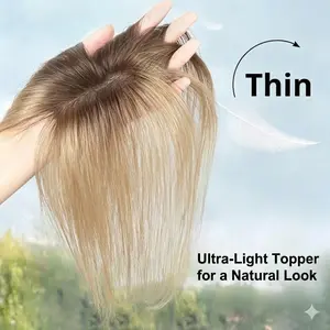 EC 14-Inch Hair Topper for Women - Free Parting Clip-In Soft Synthetic Hair piece with 7.5x11cm Hand-Tied Base,Volume Solution for Thinning Hair,Face-Slimming Frame,Gray Hair Coverage,Rich Gradient Colors for Daily Using,Synthetic Fiber Extensions