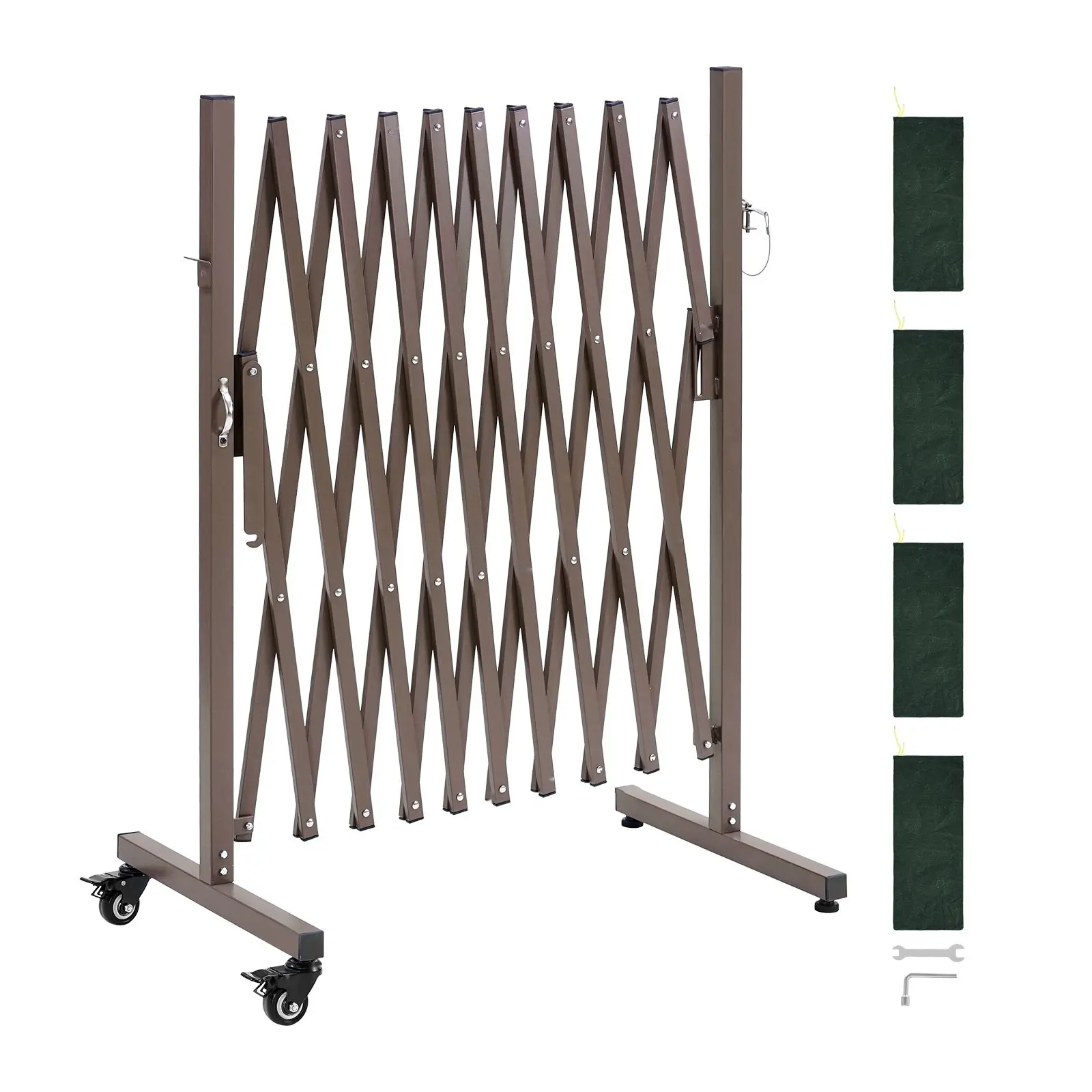 Expandable Barricade 10-Foot Safety Barrier, Flexible Mobile Barrier with Locking Casters, Portable Folding Security Gate, Metal Traffic Fence for Patio, Garden, Stairway and Indoor Outdoor Safety