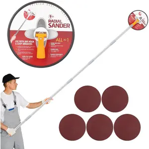 Professional 80" Drywall Pole Sander 360° Rotatable Head Radial Sander with Extension Pole for Smooth Finishing on Walls & Ceiling, 5 Pcs 80/100/120/180/240 Grit Sanding Discs