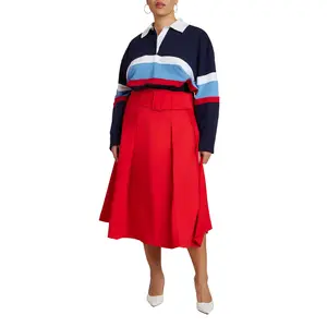 ELOQUII Women's Plus Size Pleated Belted Midi Skirt