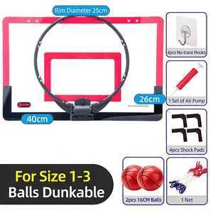 Indoor Foldable Basketball Hoop, Kids Door Mount Office Basket, Teen & Adult Mini Hoop, Room Door, Includes 1-2 Balls