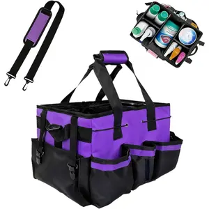 Multi - Purpose Cleaning Tool Organizer Tote Bag, Large Capacity with Adjustable Compartments, Portable Hand Strap & Adjustable  Strap for Cleaning, Gardening,  Organization ()