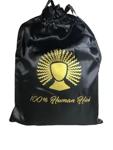 GIFT- Real Hair/Wig Satin Storage Bag — Drawstring Travel Pouch for Hair Bundles, Wigs, and Extensions (Silky Black)