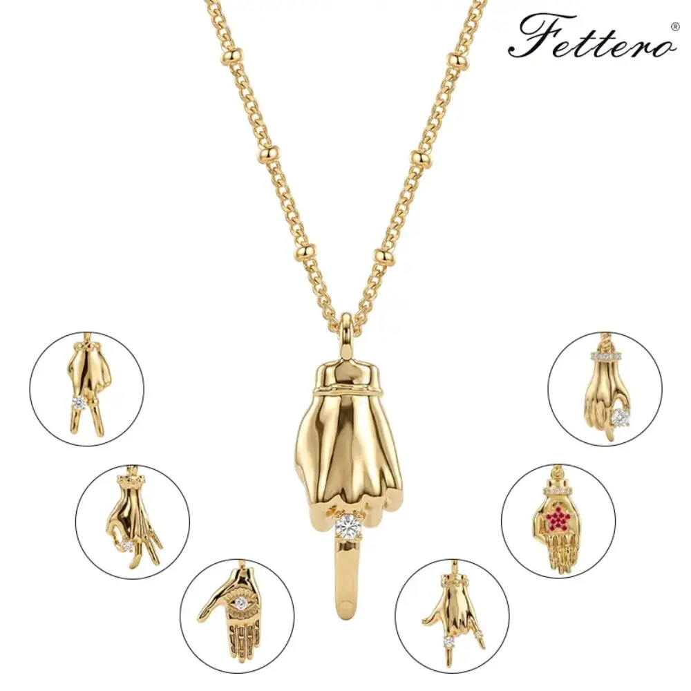 Fettero Hand Gesture Gold-plated Necklace for Women – Trendy Dainty Cubic Zirconia Charm, Fashion Statement Jewelry Gift for Daily Wear & Parties DealsForYouDays WeeklyDeals summerwins