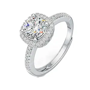 S925 silver square ring set featuring D-color VVS moissanite stones, fashionable new design, gift idea, openable adjustable rings, small square candy rings