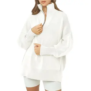 ANRABESS Women's Oversized Sweater 2025 Fall Long Sleeve Quarter Zipper Collar Drop Shoulder Slouchy Pullover Tops
