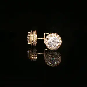 Men's Iced Out Round Solitaire Halo Studs – 925 Sterling Silver | VVS Moissanite | 3D Fully Flooded Gallery