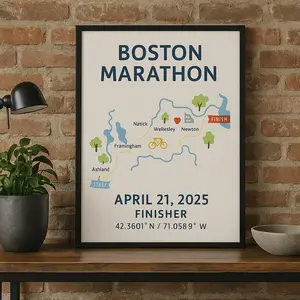 [SALE UP TO 50% - UNFRAMED] Boston Marathon 2025 Poster – Minimalist Route Map Print – Race Finisher Gift – Digital Download Wall Art – April 21, 2025 Decor - Complimentary Delivery