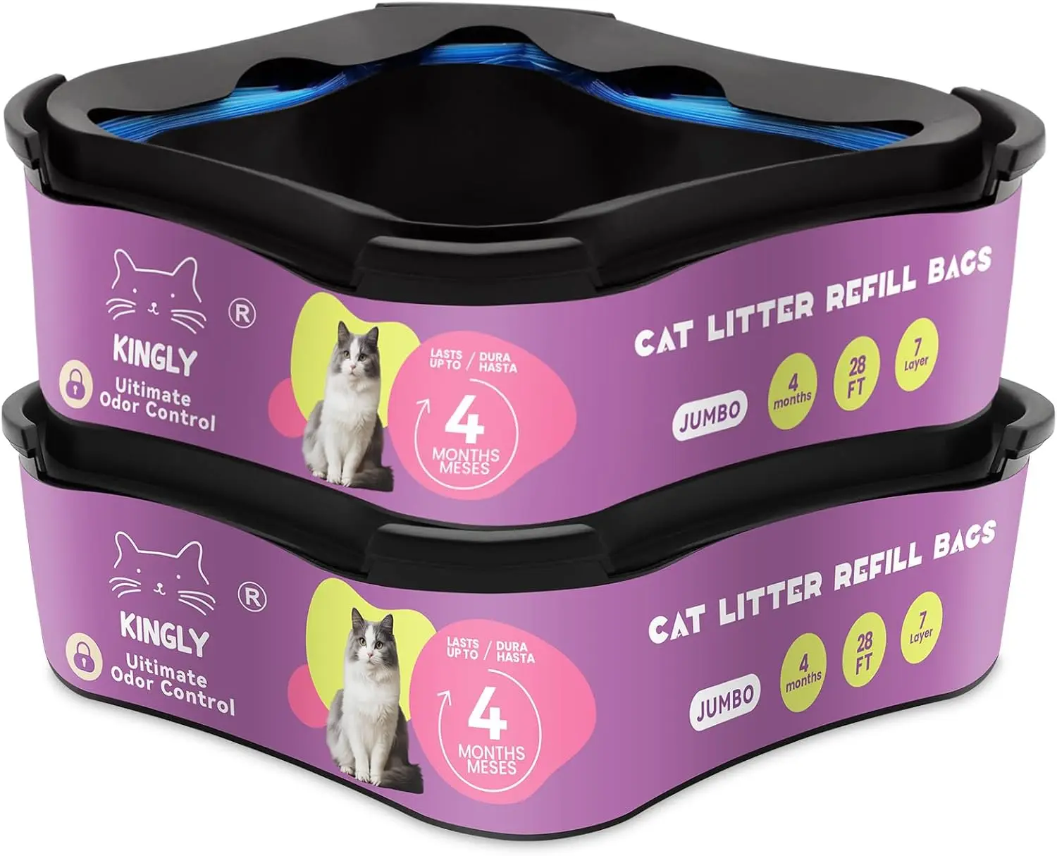 Premium Cat Litter Refill Bags |Jumbo 28FT 2-Pack | Lasts Up to 8 Months | 2 Cartridges for Superior Odor Control