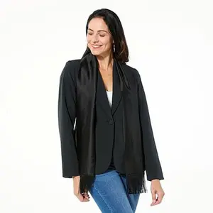 Iman Global Chic Knit Blazer with Detachable Satin Scarf