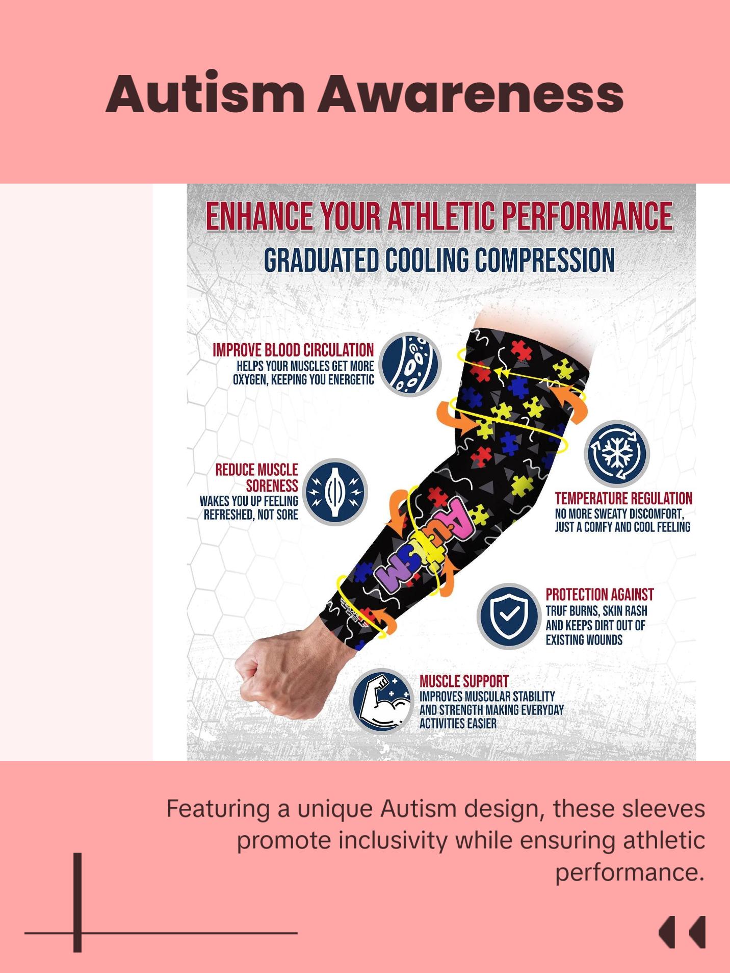 Exxact Sports 1 Pair Compression Arm Sleeves for Men Women, Breathable Baseball Arm Sleeve Football Sleeves Youth Adult - (Autism)