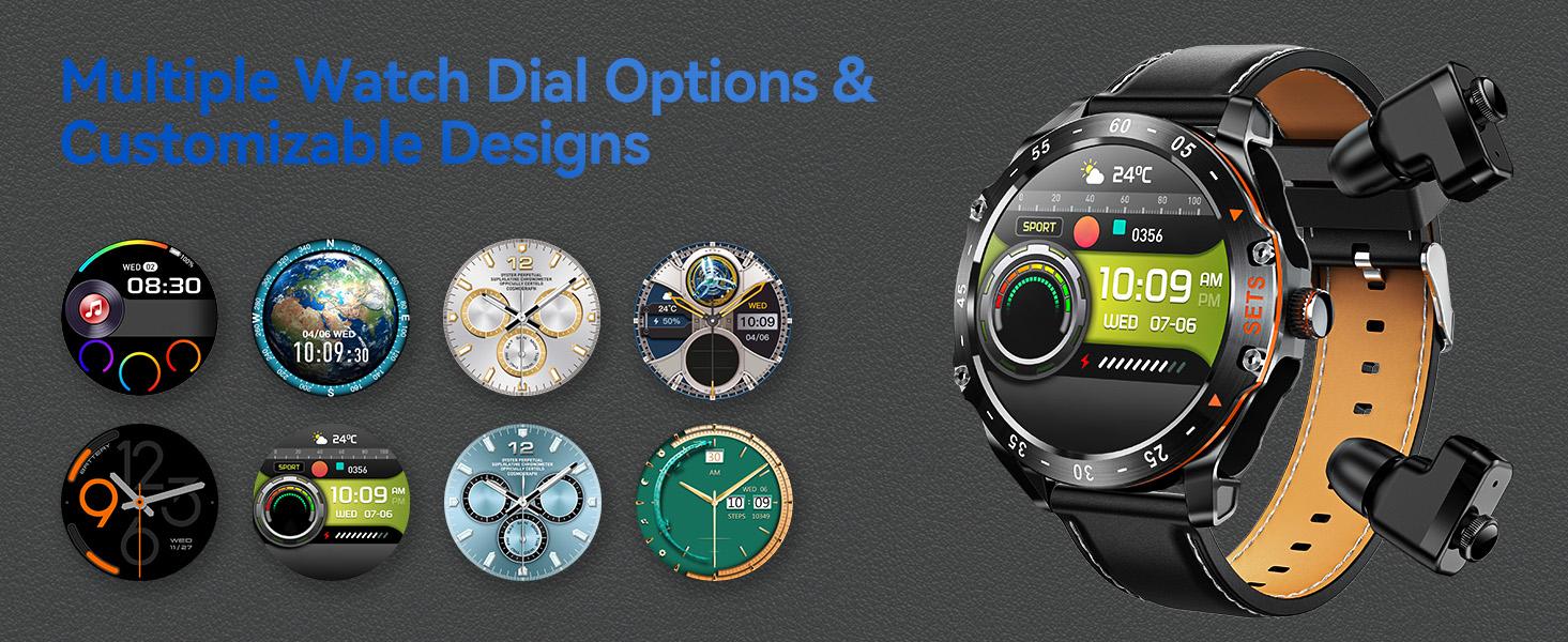 Smart Watch with Earbuds for Men, 2 in 1 Wireless Call Smart Watch, IP67 Waterproof Multifunctional Watch with 100+ Sports Modes, Massive Dials & Practical Functions, Notification Sync, Compatible with iOS Android, Gifts for Men Dad Husband