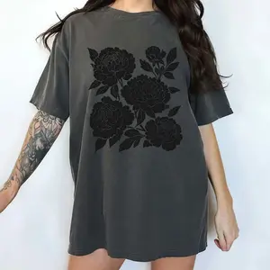 MAPTEES Vintage Linocut Flowers Comfort Colors Shirt, Woodcut Cottagecore Boho Botanical Graphic Tee, Linocut Peonies T-shirt, Gift For Her