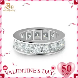 Delzzad Classic Eternity Ring Band Round VVS Synthetic Moissanite Ring Band S925 Engagement Wedding Ring Valentine's Day Christmas Gifts