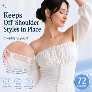 72 Counts Double Sided Fashion Tape for Women, made of skin-friendly transparent material, mild and non-irritating, safe for sensitive skin. Invisible sticky body tape keeps clothes fixed all day, perfect for daily dressing and outfit matching.