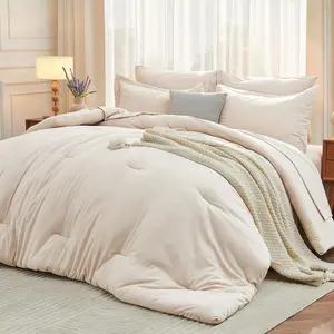 5 Twin XL Comforter, a Bag Twin XL Size, with Comforter, Flat Sheet, Sheet, Pillowcases  Shams, Beige
