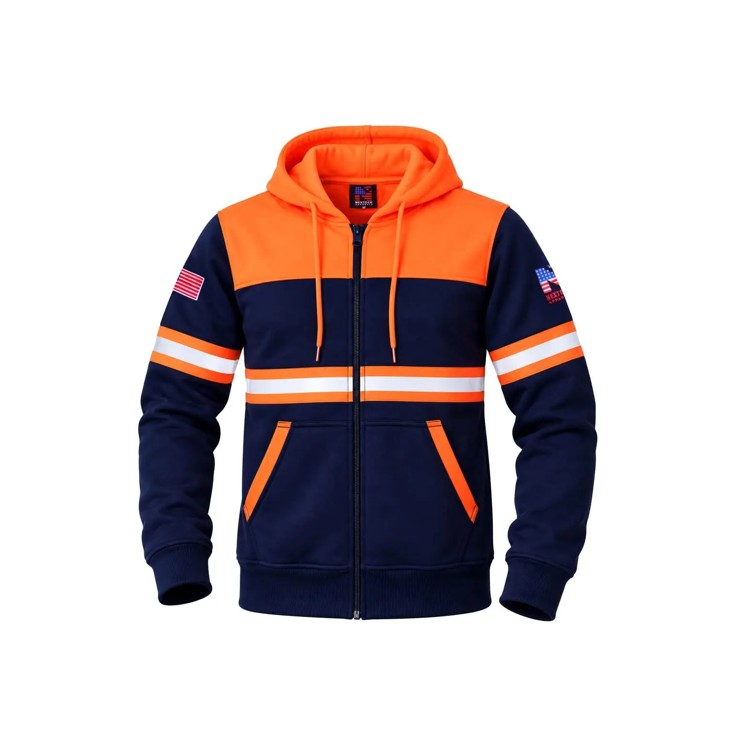 Nextech High Visibility Heavy Hoodie - Reflective Stripes for Safety - Durable Construction - Classic Fit