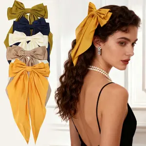 5 pcs large elegant satin fabric bow hair clip set - anti slip bow hair accessory, suitable for women's ponytail and half tie styles, Christmas and birthday party gift
