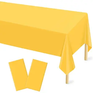 2 Pcs Yellow Plastic Tablecloth for Rectangle Table, 54 × 108 inches Disposable Yellow Party Table Covers for Birthday, Wedding, Baby Shower, Holiday Party Decoration