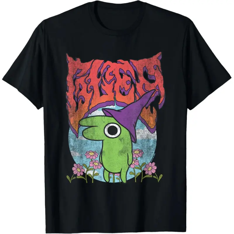 Men's Graphic T-Shirt, Vintage Smiling Friends Glep Heavy Metal Floral Print, Shortsleeve Tee with a Distressed Cut and Playful Vibe, Casual Streetwear Tops, Cartoon Print, Round Neck, All Seasons, Tshirt, Funny T Shirt, Flowers, Whimsy Tops