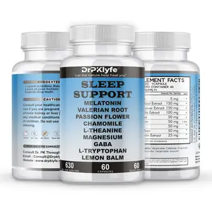 DrPKlyfe Sleep Support with Melatonin, Valerian Root, GABA, L-Theanine & Magnesium – 60 Capsules | Non-GMO, Vegan, Herbal Formula for Deep Sleep & Relaxation Dietary Supplement Vitamin Edible Fitness