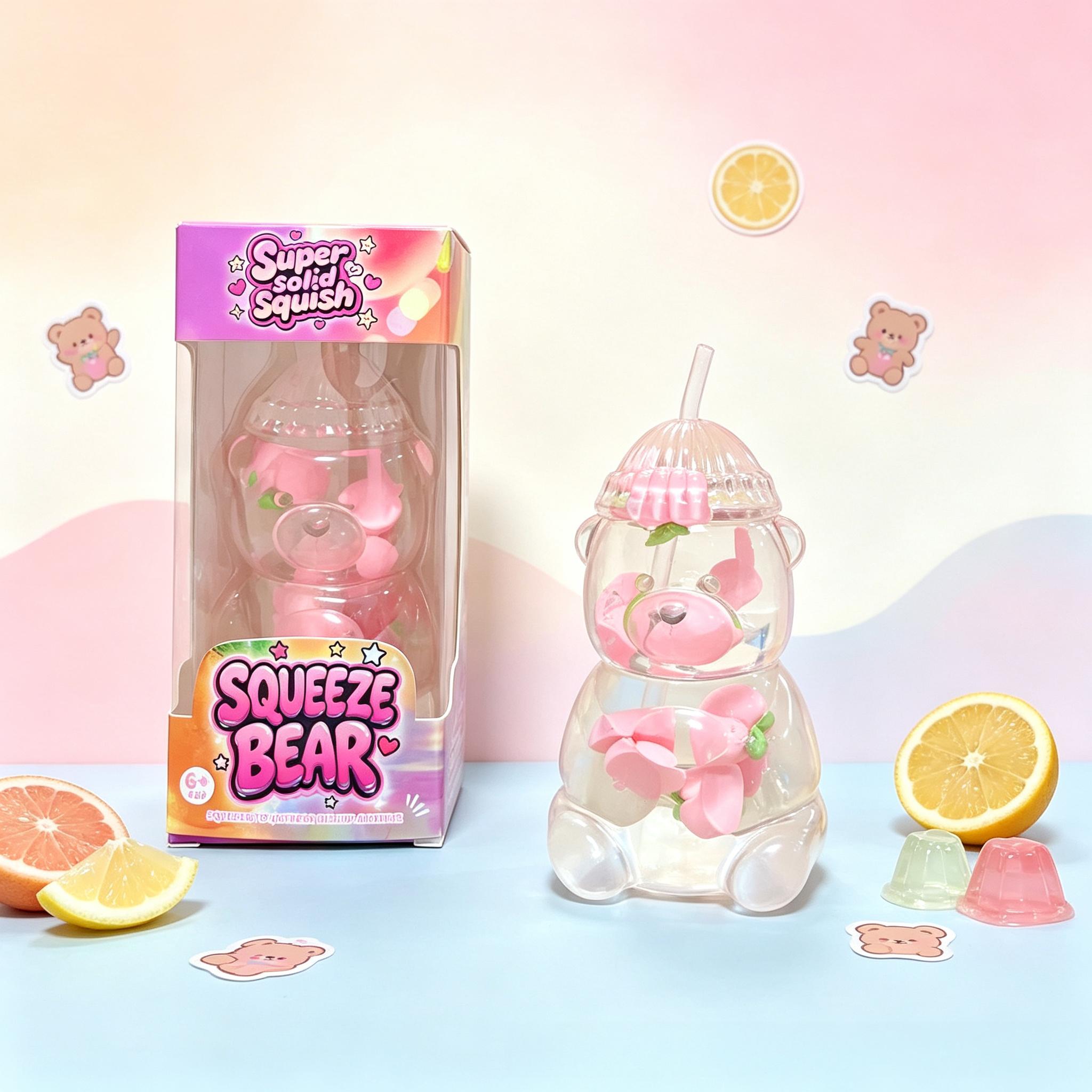 Soft Bear Cup Squishies Fruit Beads Inside Handmade Cute Stress Ball for Gifts
