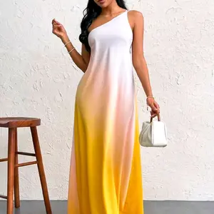 Firerie Women's Super Long One Shoulder Backless Knot Design Gradient Dress
