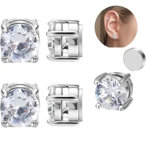 Stainless Steel Magnetic Earrings – Non-Piercing Hoop & Stud Combo with Crystal Design, Comfortable Clip On Earrings for Men and Women