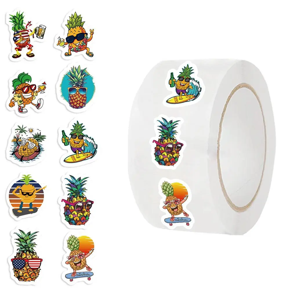 Pineapple Boy Pattern Sticker, 500pcs/roll Waterproof Self Adhesive Decor Paper, Decor Sticker for Gift Greeting Card & Water Bottle & Laptop