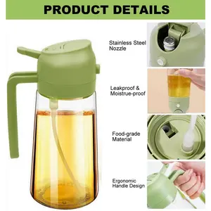 Kitchen Cooking Spray Oil Bottle 3pcs 470ml 2 in 1 Olive Oil Dispenser Air Fryer Salad BBQ Seasoning Oil Control Tool Black White Green