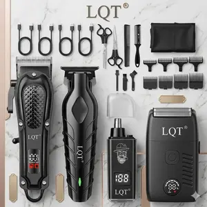 LQT 4-in-1 Professional Barber Kit, Hair Clipper, Detail Trimmer, Electric Shaver & Nose Hair Trimmer Set, Cordless with LED Display, USB Rechargeable, Complete Accessories, At-Home Salon Grooming Set, Perfect Gift for Men