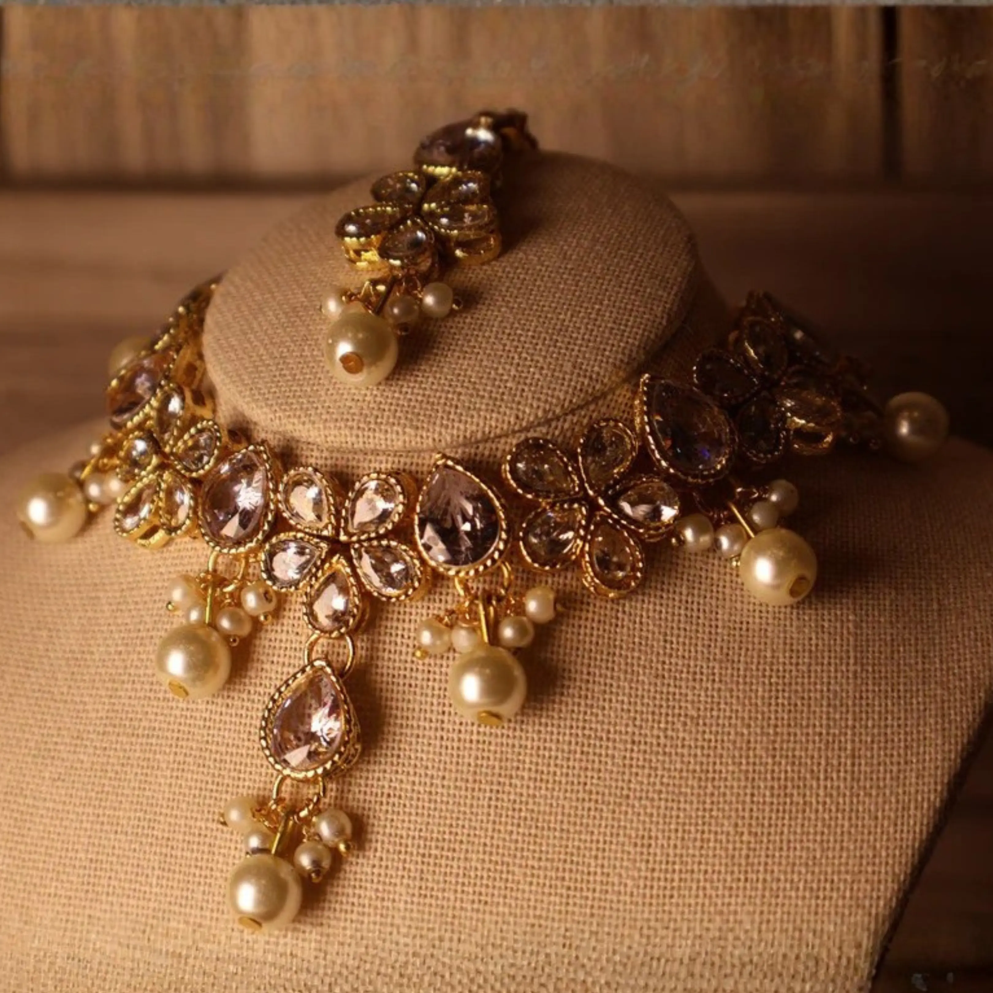 HEERA in Gold Kundan Choker Necklace Set with Tikka & Earrings | South Asian Indian Pakistani Bridal & Festive Jewelry