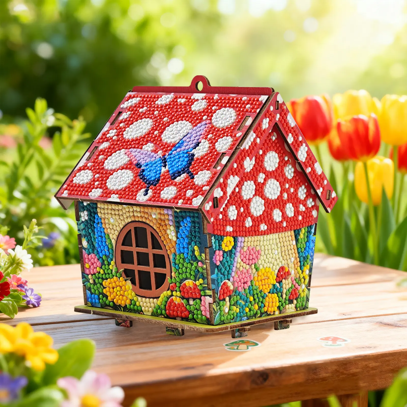 DIY Diamond Art Painting Kit with Diamond Art Tools & Supplies - Haunted House Wooden Puzzle, Colorful Mushroom-Butterfly Design, Easy-Assemble Shiny Shelf Decor, Ideal Gift for Craft Lovers for Crafting Fun
