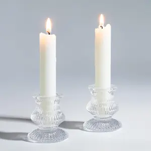 Glass Candle Holder for Candlestick - 2 count Clear Small Tapered Candle Holder Decor Wedding Table Centerpiece for Candle Sticks Christmas Party Living Room Dinner