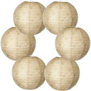 Burlap Pattern Paper Lanterns 8 Inch Round Hanging Decor - 6 Pcs Rustic Farmhouse Style Ornaments for Fall Harvest Thanksgiving Classroom Wedding and Boho Birthday Party
