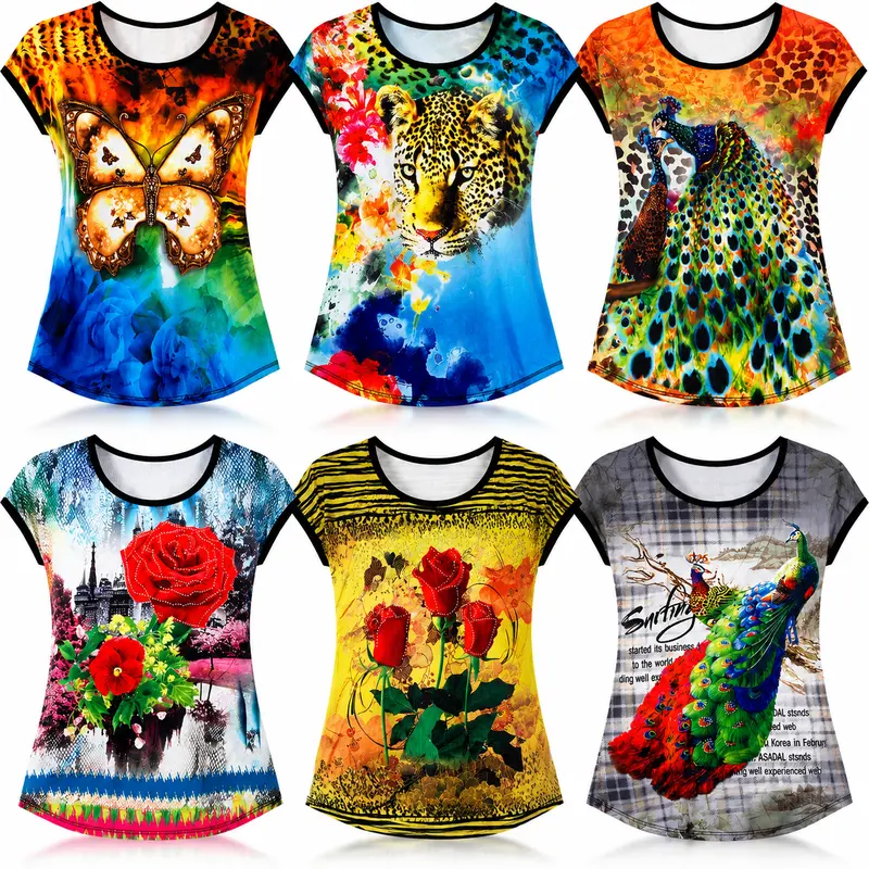 6-Pack P0049 Women's Plus Size Lightweight Graphic T-Shirts, Womenswear Top for Daily Wear Breathable Casual