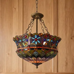 17.7inch Stained Glass Beads Lampshade Tiffany Style Chandelier American Retro Creativity Living Room Restaurant Bedroom Villa Hotel Cafe Bar Corridor Chandelier