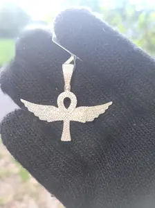 Moissanite Winged Ankh Pendant | Iced Out Egyptian Cross | Hip Hop Jewelry | Unisex