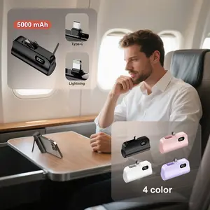 Mini Capsule Digital Display Portable Business USB Power Bank 5000mah, Fast Charging Mobile Charger with Dual Ports, Essential Travel Accessory