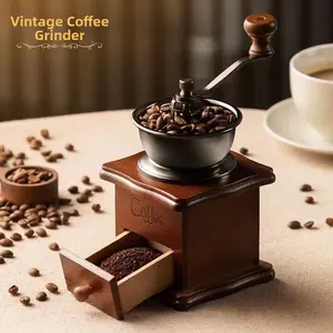 Vintage Mini Manual Coffee Grinder, Coffee Equipment - Hand-Crank Ceramic Burr Mill for Fresh Bean Grinding, Adjustable Coarseness, Compact Retro Design for Home, Office, Camping & Travel, Portable Coffee Maker Alternative, Easy to Clean & Durable