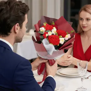 Handmade Wool Rose Bouquet, Artificial Flower Arrangement Without Lights, Charming Crochet Flowers, Perfect Gift for Valentine's Day