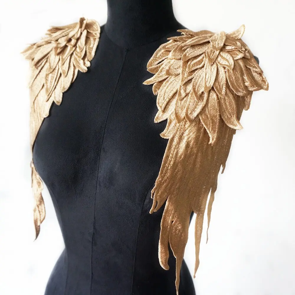 1/2pcs Embroidered Applique Angel Wings Patch Sewing Collar Patch, for Wedding Party Dress Bridal Gown Clothing DIY Crafts