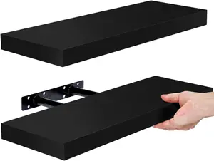 Sorbus Wall Mounted Floating Shelves for Bathroom Storage Over Toilet (Black, 2 Pack)