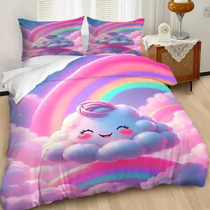 2/3 Piece Smiling Cute Cloud Pattern Duvet Cover Set, Dreamy and Cute Style Bedding Set, Perfect for Girls' Home Decoration and Dreamy Bedroom Atmosphere, Including 1 or 2 Pillowcases - No Padding/Zipper Closure