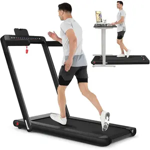 2 in 1 Folding Treadmill with Dual Display, 2.25HP Superfit Under Desk Electric Pad Treadmill, Installation-Free, Blue Tooth Speaker, APP Control, Remote Control, Walking Jogging for Home