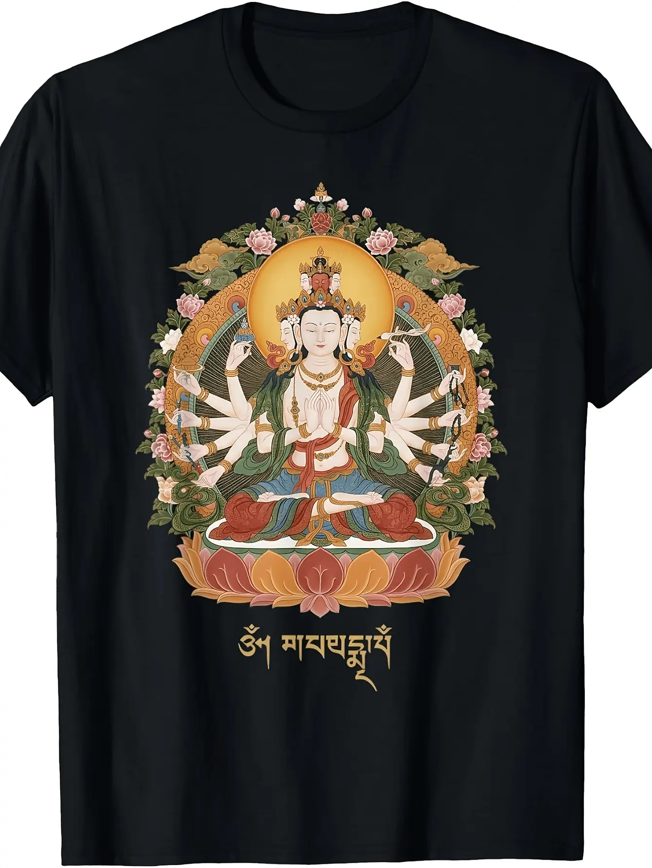 Buddhism Tibetan Buddha Om Mani Padme Hum Amitabha unisex soft cotton short sleeve t shirt, vintage graphic casual tee for men women teens, perfect birthday holiday gift for camping travel gym daily street  wear