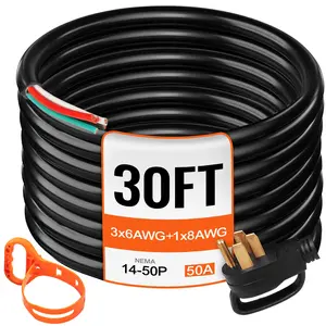 VEVOR 30' 50A RV Camp Power Cord Generator Cord 6/3 + 8/1 AWG NEMA 14-50P to Bare Wire