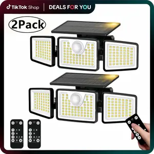 2 Packs Solar Outdoor Lights 2500LM 210LED SecurityLights,3 Heads Dimmable SpotLights with 3Modes,IP65 Waterproof, Outdoor Lighting Modern, Solar Flood Lights