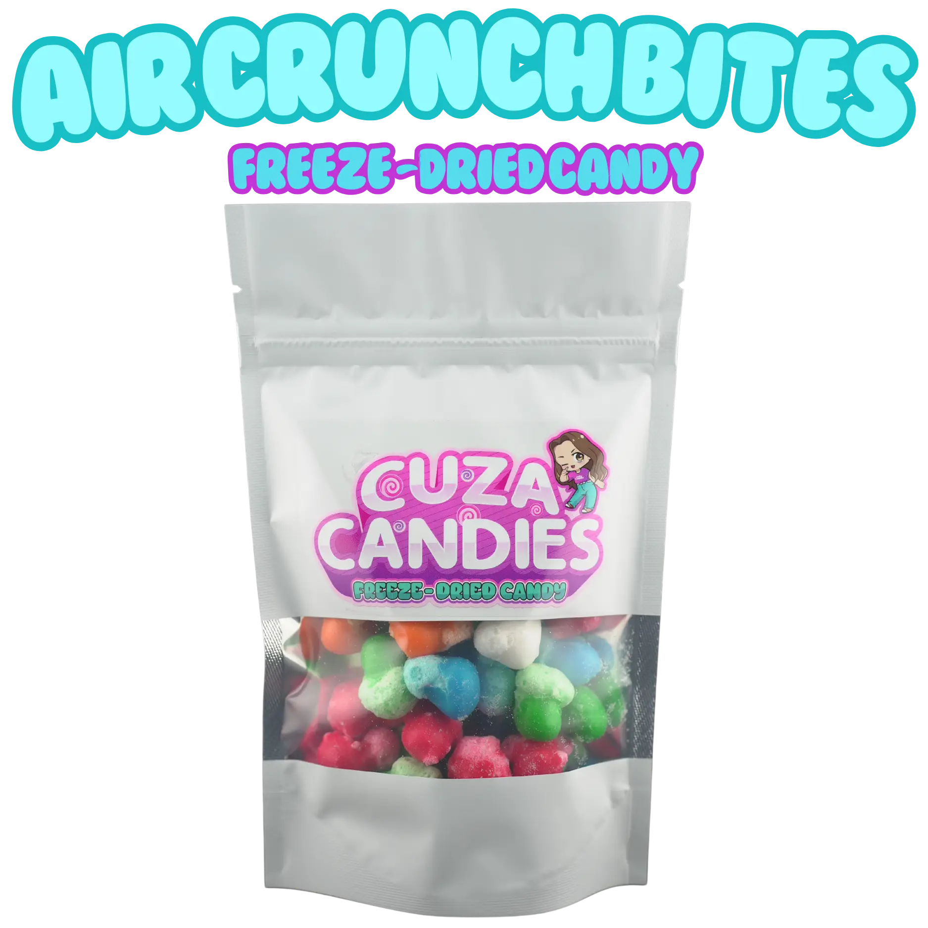 Cuza Candies Freeze Dried Air Crunch Bites Candy Fruity Rainbow Sour 4 oz Bag Snack Sweet Bonbon Sugar